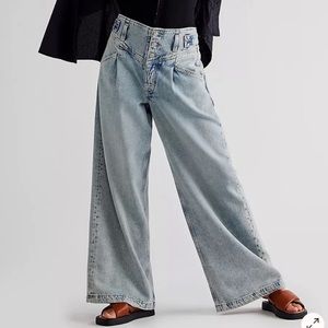 We The Free Care FP Super Sweeper Jean Hi Rise Wide Leg Button Fly Eco Conscious